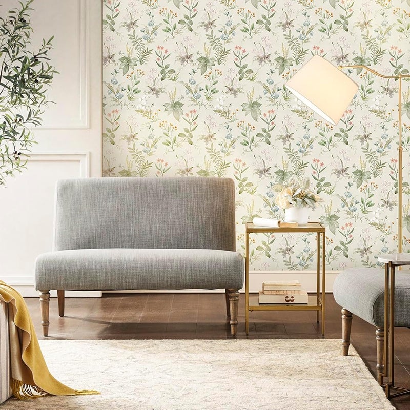 Simon&Siff Vintage Wallpaper Peel and Stick Beige Floral Contact Paper Wildflowers Botanical Wall Paper Removable Renter Friendly Wallpaper 17.3" x 1200" - Image 4